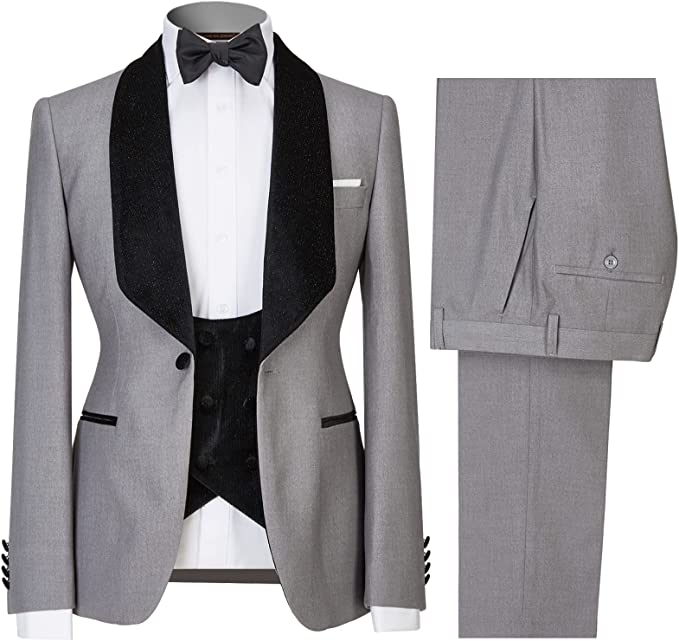 Bespoke Gray Shawl Lapel Three Pieces Men Suits For Wedding-BMbridal