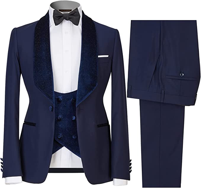Navy Blue Close Fitting Three Pieces Men Suits For Wedding-BMbridal