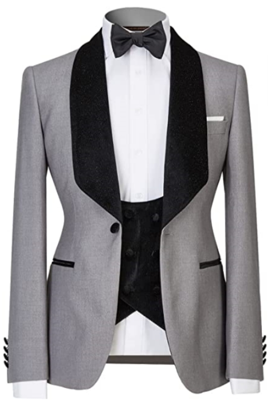 Bespoke Gray Shawl Lapel Three Pieces Men Suits For Wedding-BMbridal