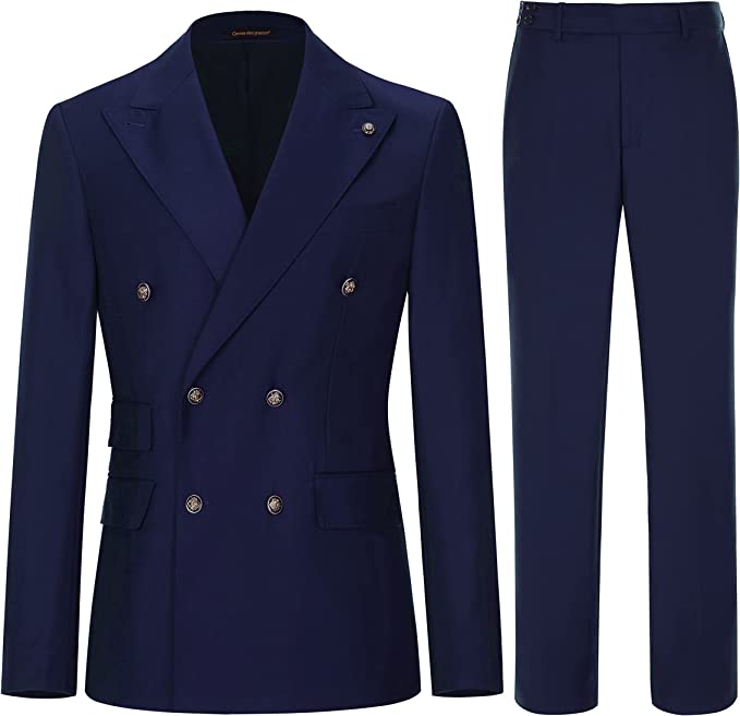 New Arrival Navy Blue Peaked Lapel Double Breasted Business Suits-BMbridal