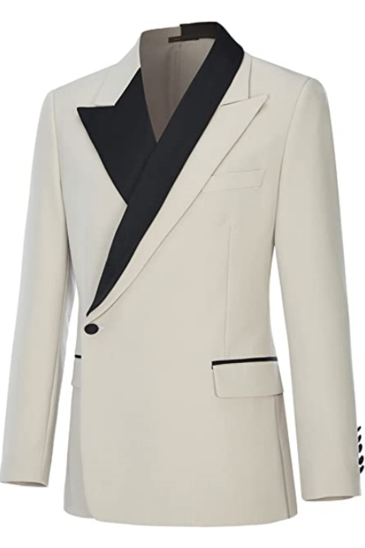 Simple Beige Peaked Lapel Men Suits For Prom-BMbridal