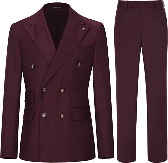 Fancy Burgundy Peaked Lapel Double Breasted Men Suits For Prom-BMbridal