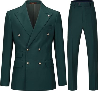 Deep Green Double Breasted Slim Fit Men Suits For Prom