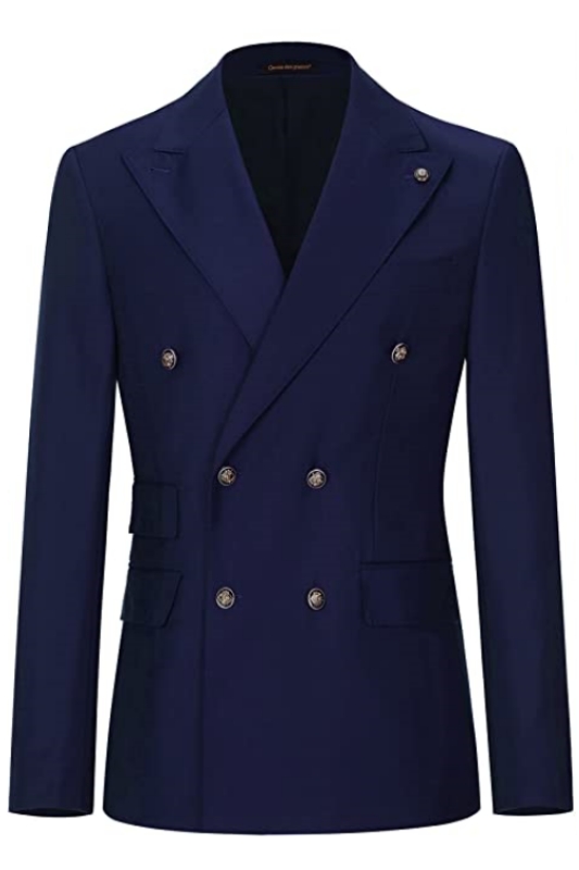 New Arrival Navy Blue Peaked Lapel Double Breasted Business Suits-BMbridal