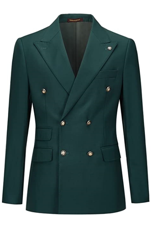 Deep Green Double Breasted Slim Fit Men Suits For Prom