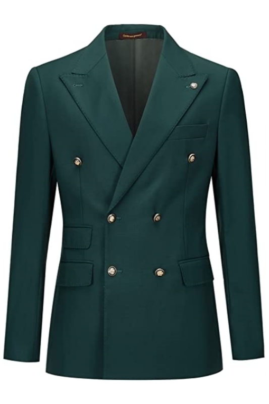 Deep Green Double Breasted Slim Fit Men Suits For Prom