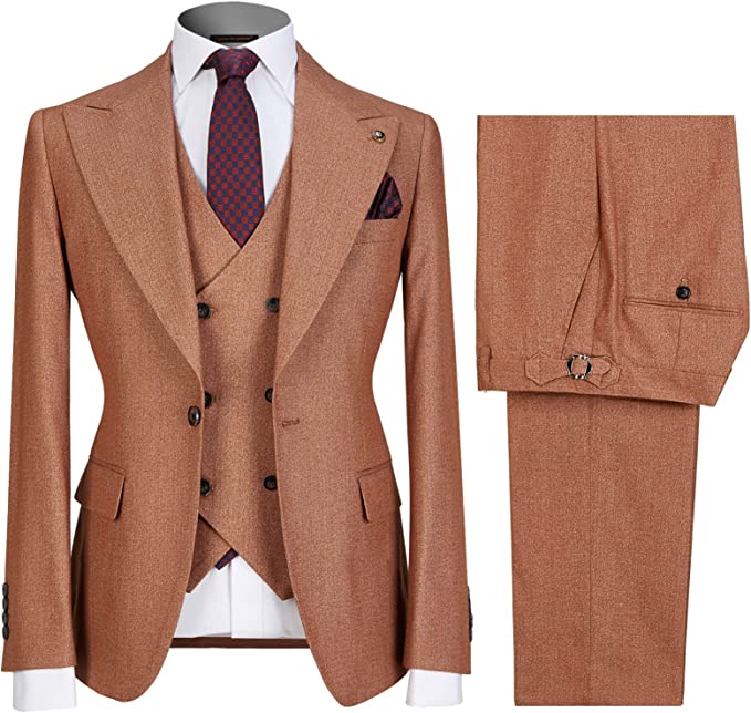 Bespoke Brown Peaked Lapel Three Pieces Business Suits For Men-BMbridal