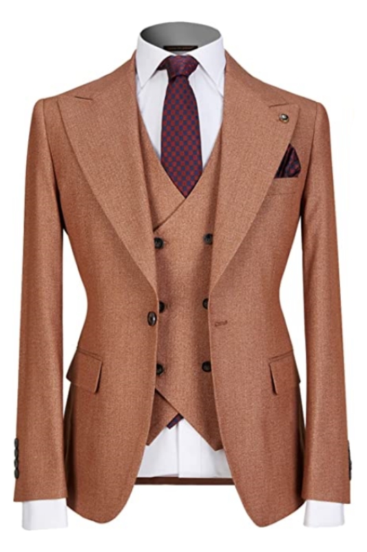 Bespoke Brown Peaked Lapel Three Pieces Business Suits For Men-BMbridal