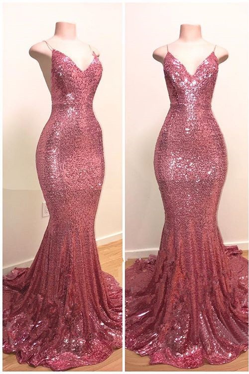 Bmbridal Spaghetti-Straps Sequins Prom Dress Mermaid Long On Sale