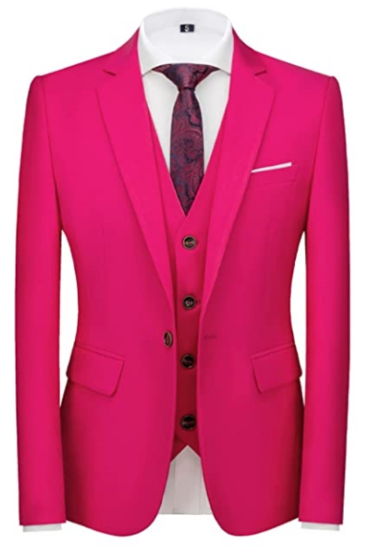 Rose Red Notched Lapel Slim Fit Three Pieces Mens Suits For Prom-BMbridal