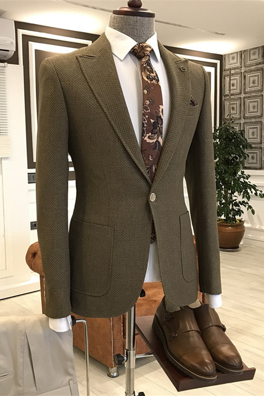 Glamorous Khaki Peaked Lapel Men Suits For Business