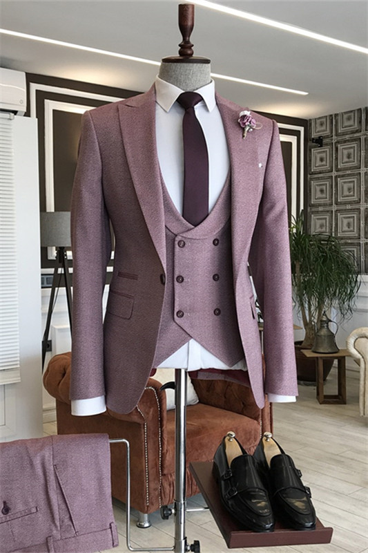 Stylish Plum Peaked Lapel Three Pieces Prom Suits For Men-BMbridal