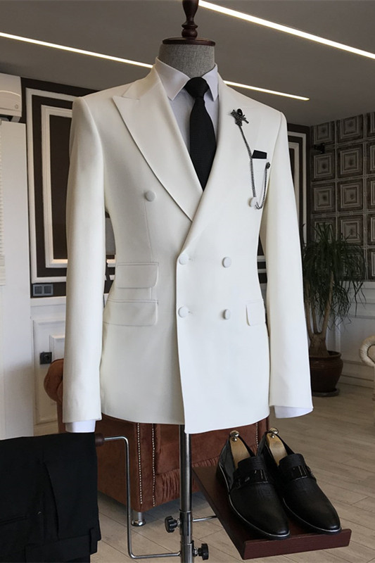 Simple White Peaked Lapel Two Pieces Men Suits For Prom-BMbridal