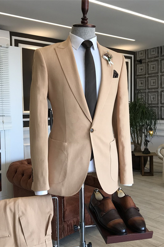 Stylish Champagne Peaked Lapel Prom Suits For Men-BMbridal