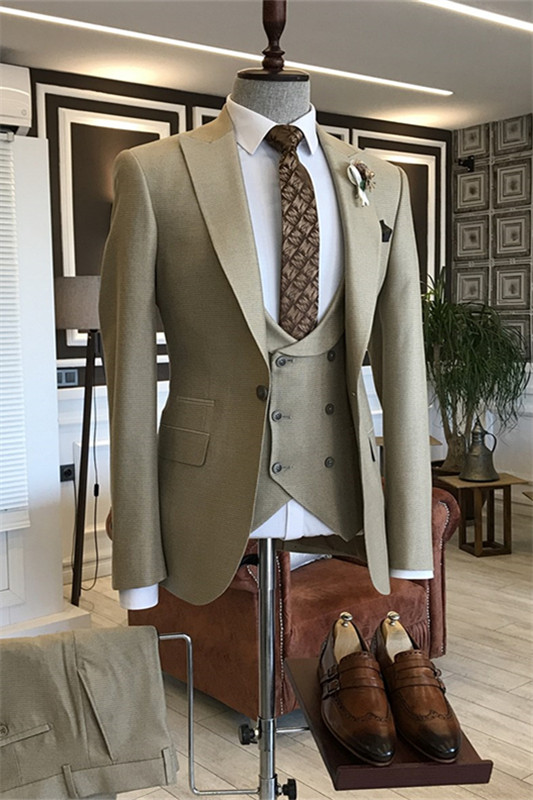 Bespoke Khaki Peaked Lapel Three Pieces Men Suits For Prom-BMbridal