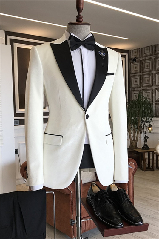 Simple White Peaked Lapel Two Pieces Prom Suits-BMbridal