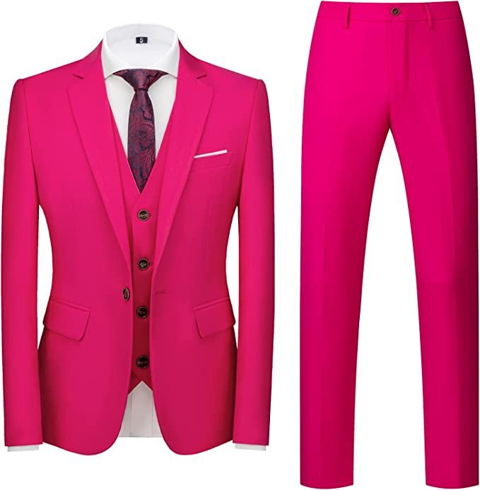 Rose Red Notched Lapel Slim Fit Three Pieces Mens Suits For Prom-BMbridal