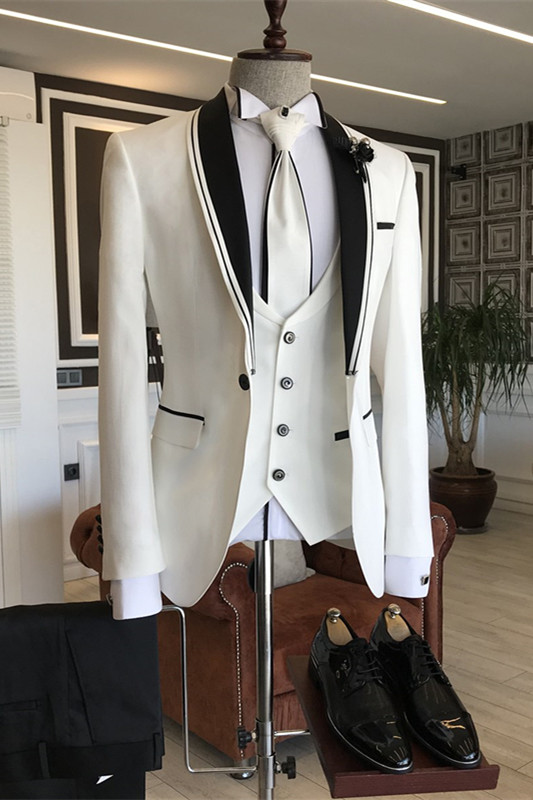 Glamorous White Shawl Lapel Three Pieces Wedding Suits-BMbridal