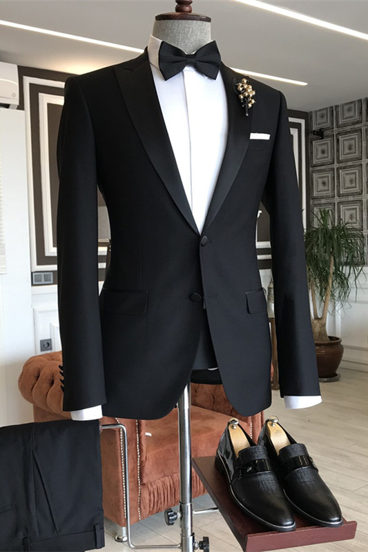 Formal Black Peaked Lapel Two Pieces Men Suits For Business-BMbridal