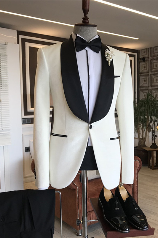 Fancy White Shawl Lapel Slim Fit Men Suits For Wedding-BMbridal