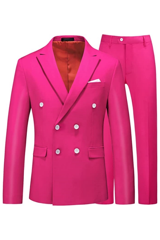 Stylish Rose Red Peaked Lapel Double Breasted Men Suits For Prom-BMbridal
