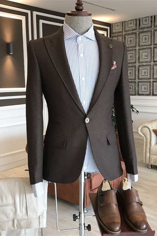 New Arrival Deep Brown Peaked Lapel Men Suits For Business-BMbridal