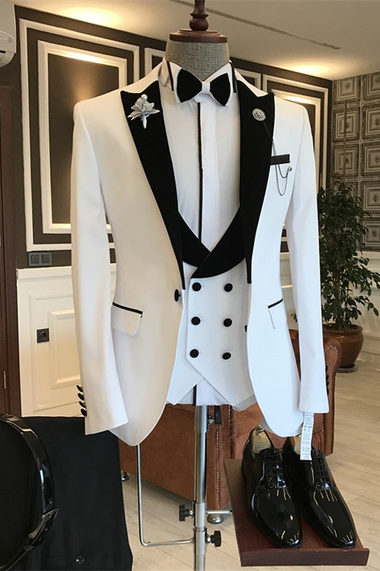 White Peaked Lapel Three Pieces Slim Suits For Prom-BMbridal