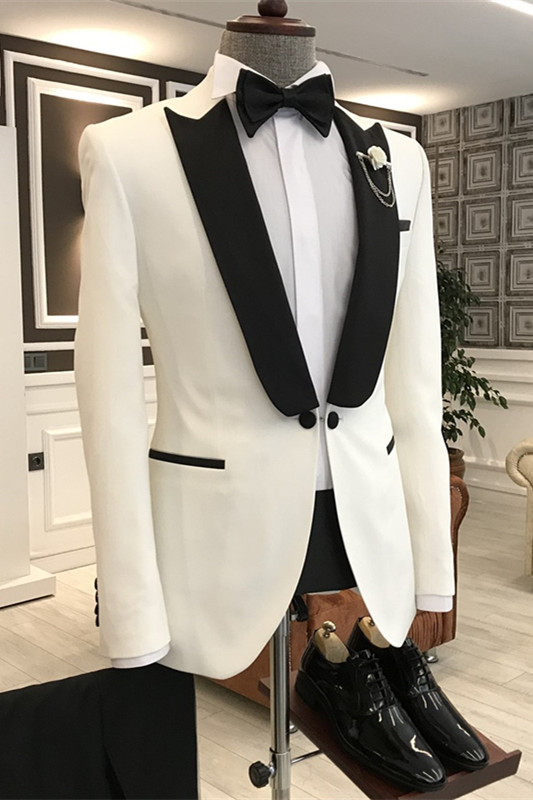 Glamorous White Peaked Lapel Two Pieces Prom Suits-BMbridal