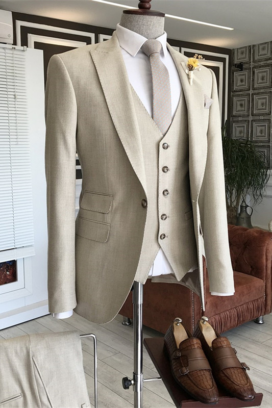 Ivory White Peaked Lapel Three Pieces Fancy Prom Suits-BMbridal