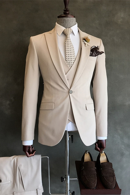 Simple Off White Peaked Lapel Three Pieces Men Suits For Prom