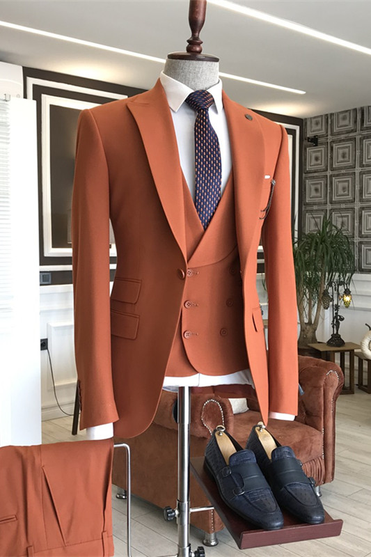 Fashion Orange Peaked Lapel Three Pieces Men Suits For Prom-BMbridal