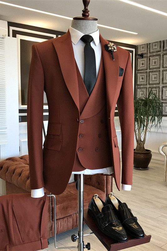 Rufous Peaked Lapel Three Pieces Stylish Men Suits For Prom-BMbridal