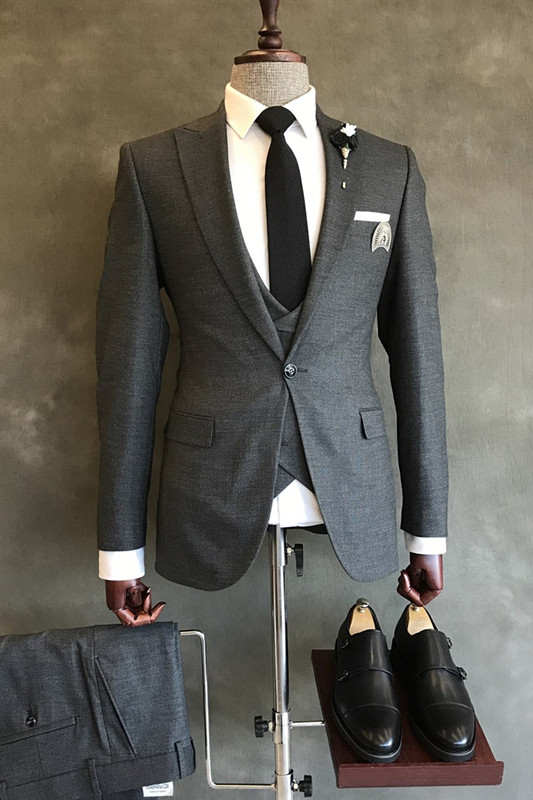 Balck Peaked Lapel Three Pieces Formal Business Suits-BMbridal