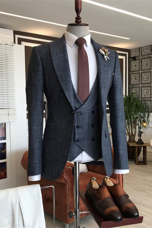Black Peaked Lapel Three Pieces Formal Business Suits-BMbridal