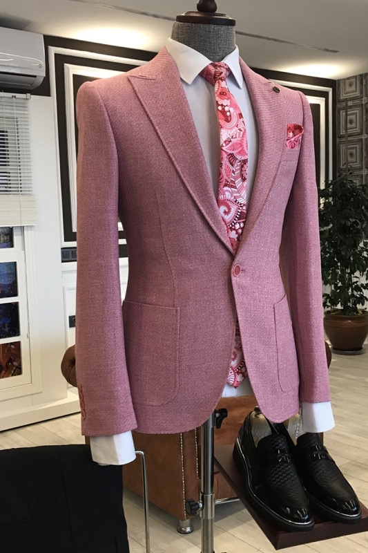 Rose Pink Peaked Lapel Two Pieces Chic Prom Suits-BMbridal