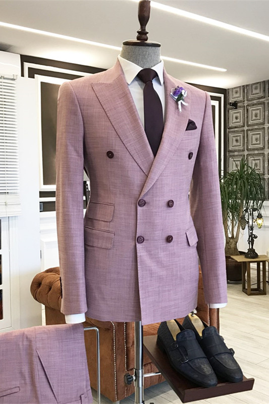 Stylish Light Purple Peaked Lapel Double Breasted Prom Suits-BMbridal