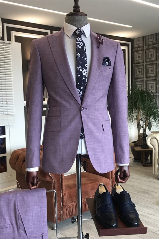 Purple Peaked Lapel Two Pieces New Arrival Prom Suits-BMbridal