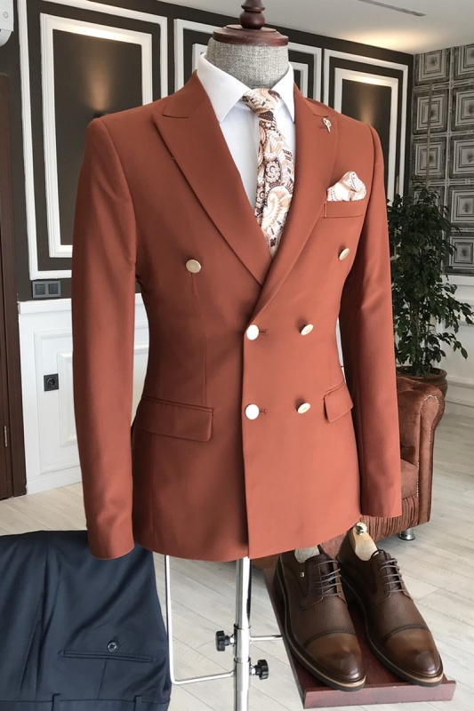 Chic Rufous Peaked Lapel Double Breasted Prom Suits For Men-BMbridal