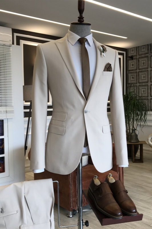 Off White Peaked Lapel Two Pieces Simple Prom Suits-BMbridal
