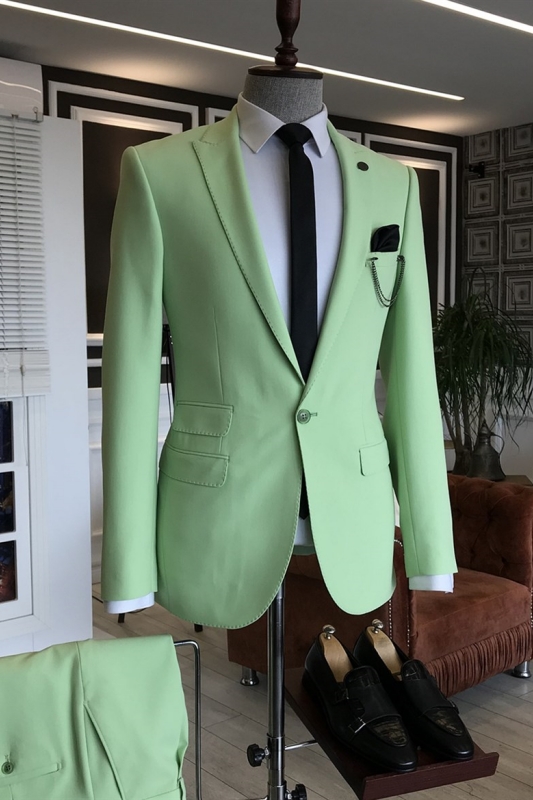 Light Green Peaked Lapel Two Pieces Simple Prom Suits