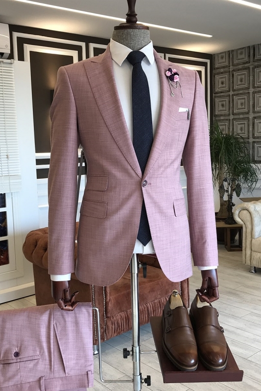 Dusty Pink Peaked Lapel Two Pieces Glamorous Prom Suits-BMbridal