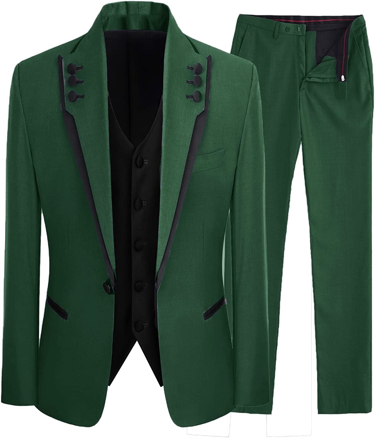 Green Shawl Lapel Three Pieces Slim Fit Men Suits For Prom-BMbridal