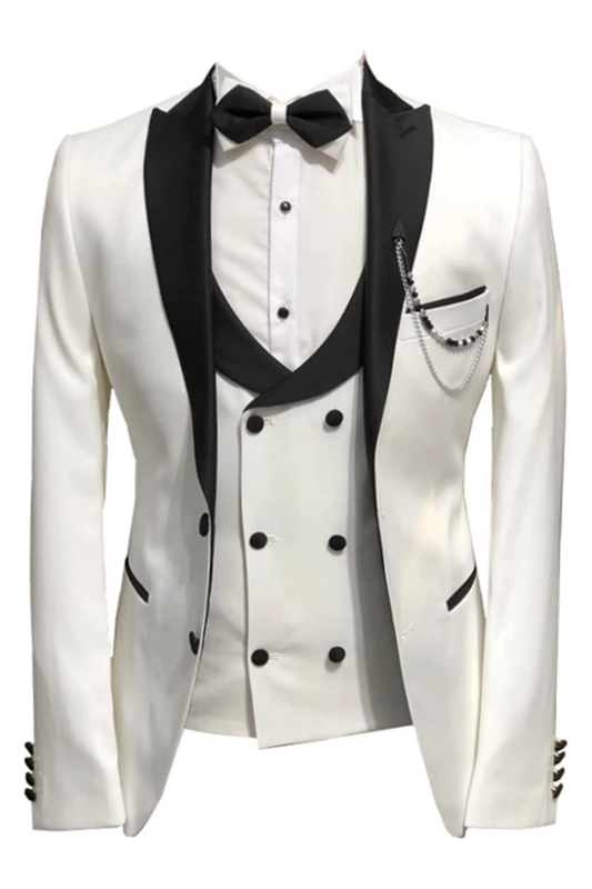 Fashion Ivory White Peaked Lapel Three Pieces Prom Suits-BMbridal