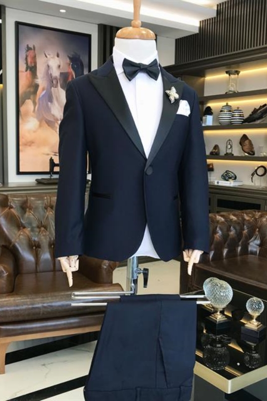 Navy Blue Peaked Lapel Two Pieces New Arrival Men Suits For Prom-BMbridal