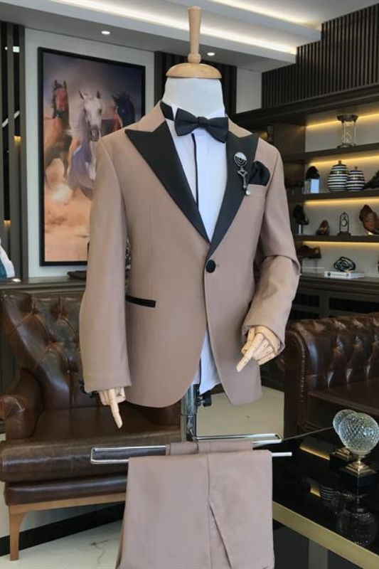 Light Brown Peaked Lapel Two Pieces Chic Prom Suits-BMbridal