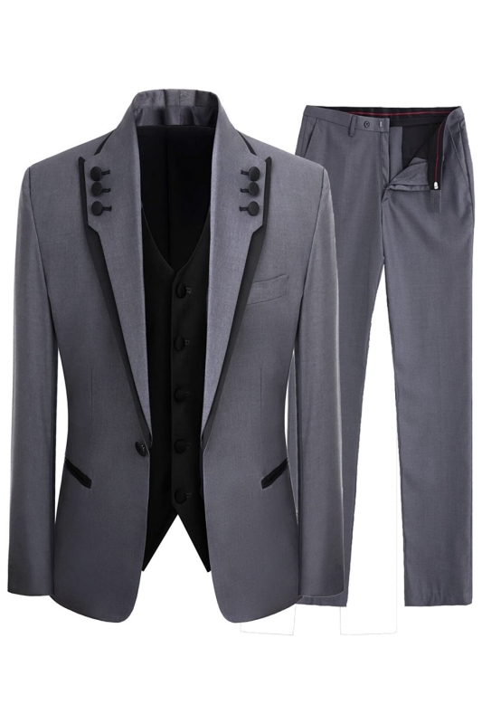 Simple Gray Shawl Lapel Three Pieces Prom Suits-BMbridal