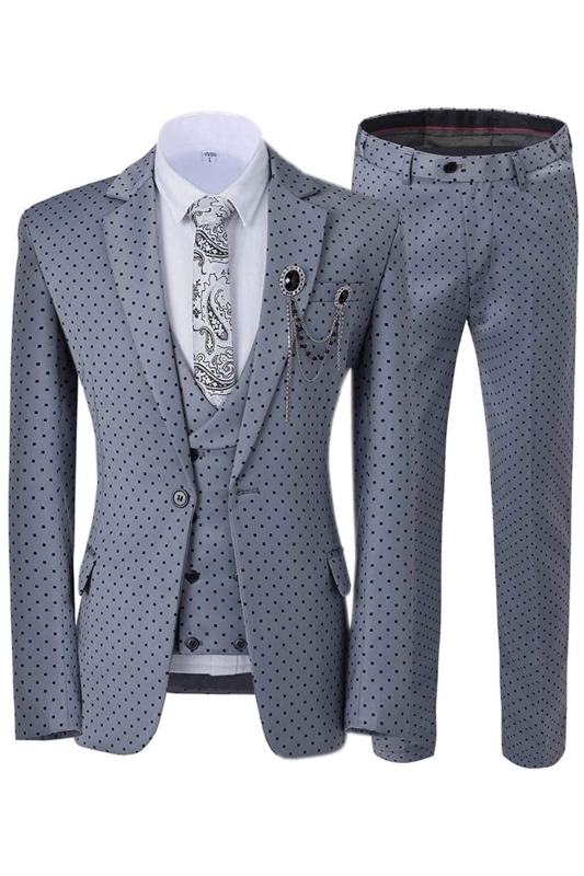 Fancy Gray Notched Lapel Three Pieces Prom Suits With Black Dot-BMbridal