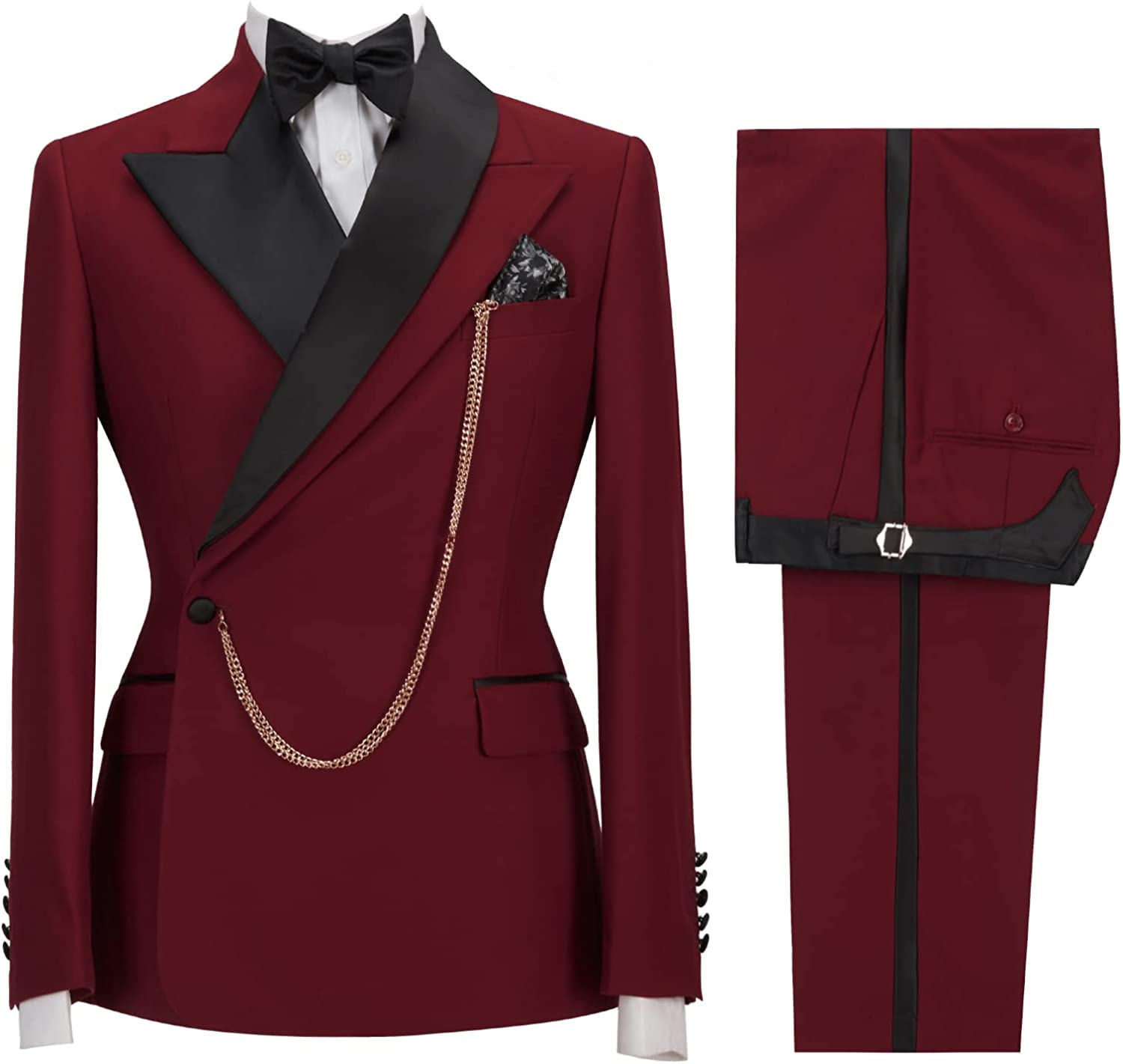 Burgundy Peaked Lapel Two Pieces Slim Fit Suits For Prom-BMbridal