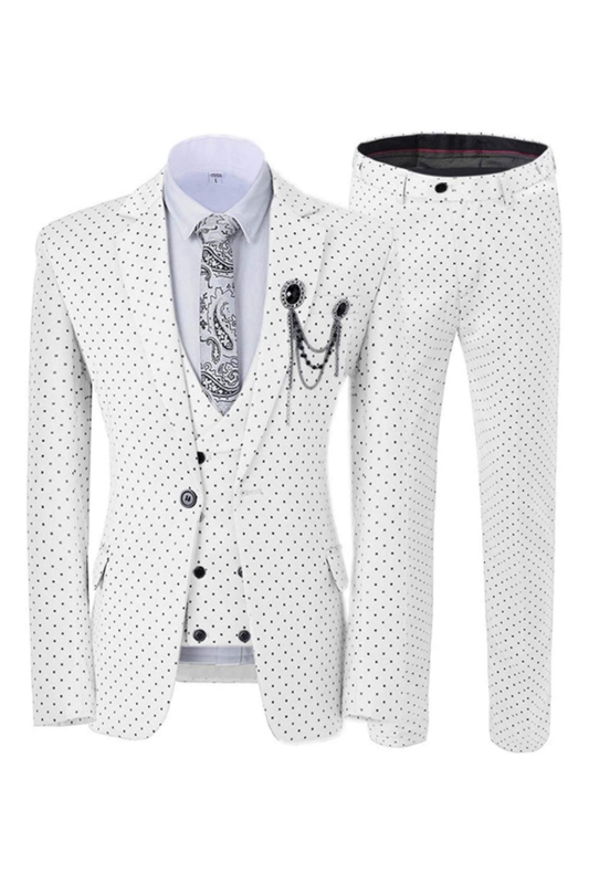 Bespoke White Notched Lapel Three Pieces Prom Suits With Black Dot-BMbridal