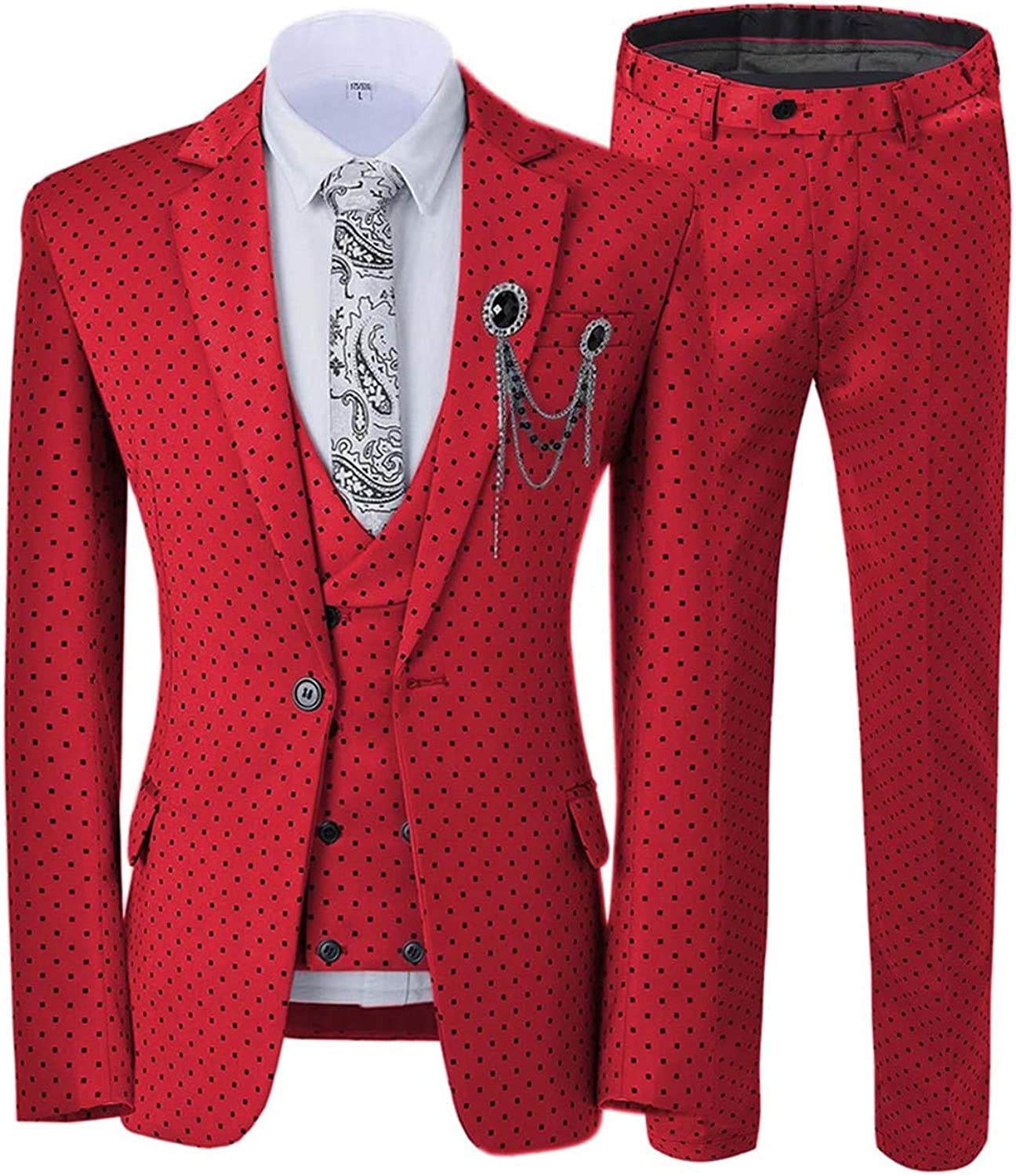 Glamorous Red Notched Lapel Three Pieces Prom Suits With Black Dot-BMbridal